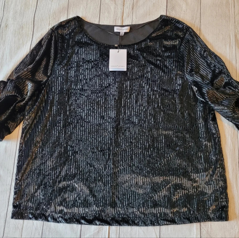 Gibson Latimer Black •Size XL• Event Holiday Black Flattering Top •New w/Tag• - Picture 1 of 9